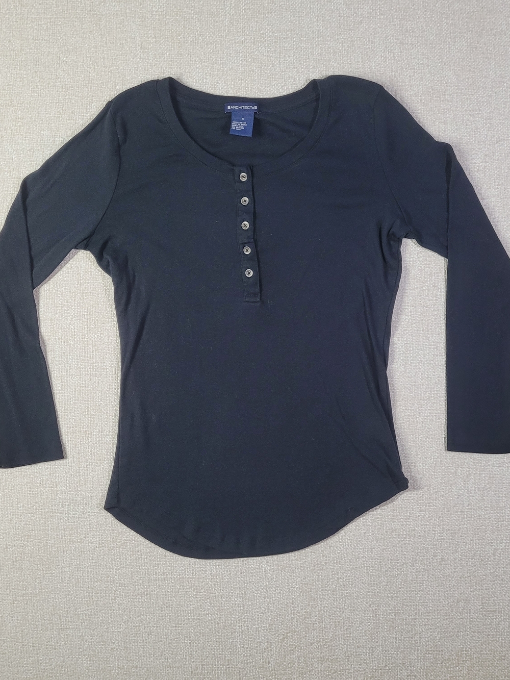 Architect Black Button Henley Long Sleeve Top